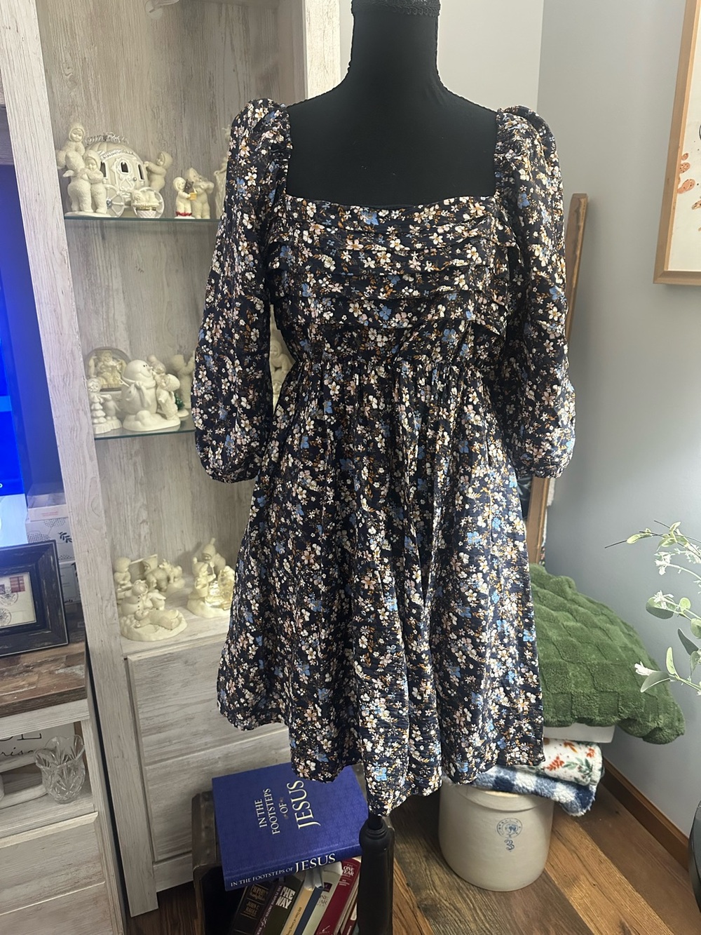 Lily Rose Navy Floral Square-Neck Mini Dress
